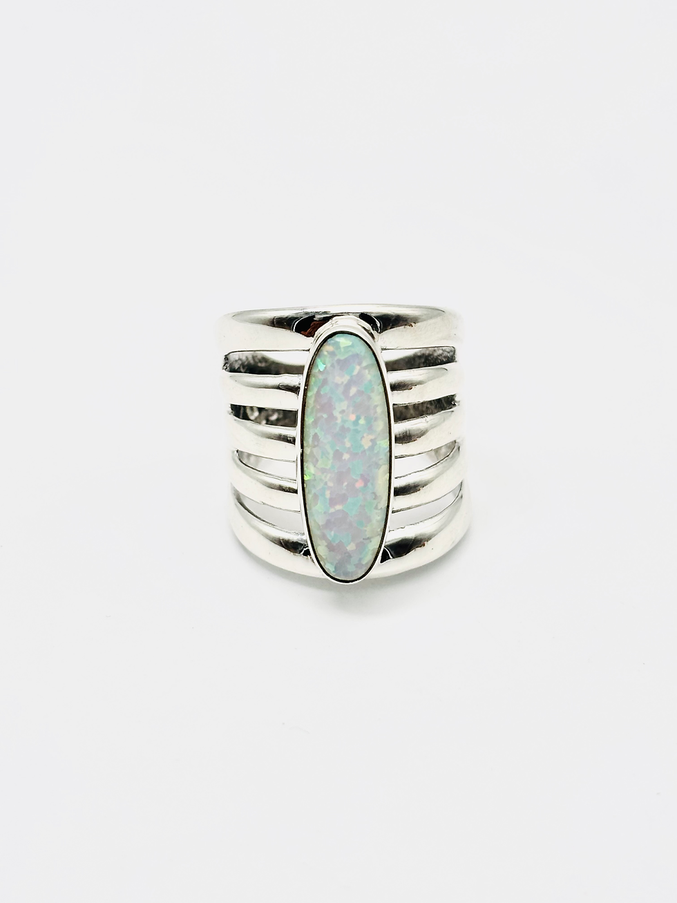 White Fire Opal Sandcast Ring by Lucy Dickson – Navajo Handmade