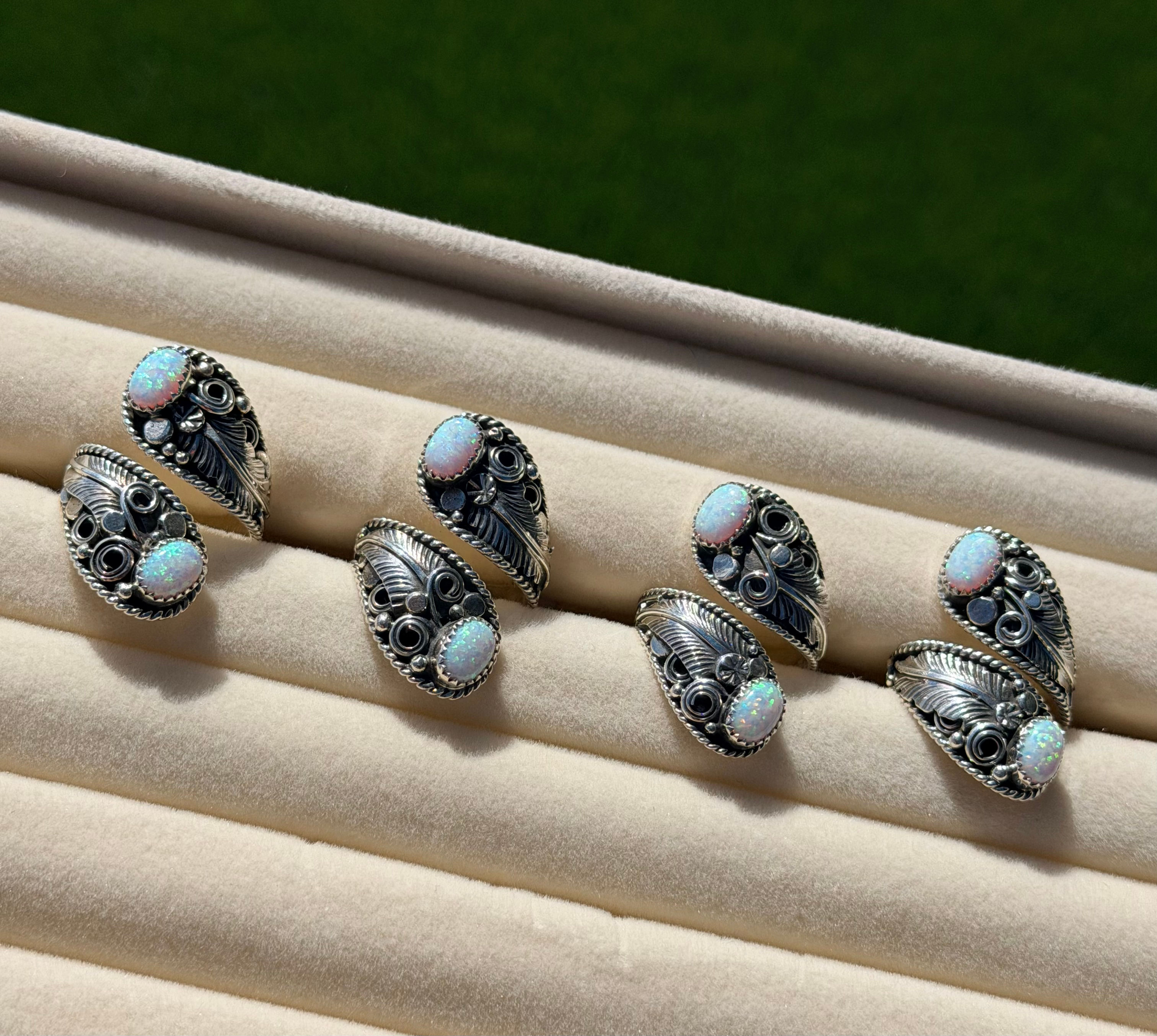 Joe Manygoats White Opal Rings
