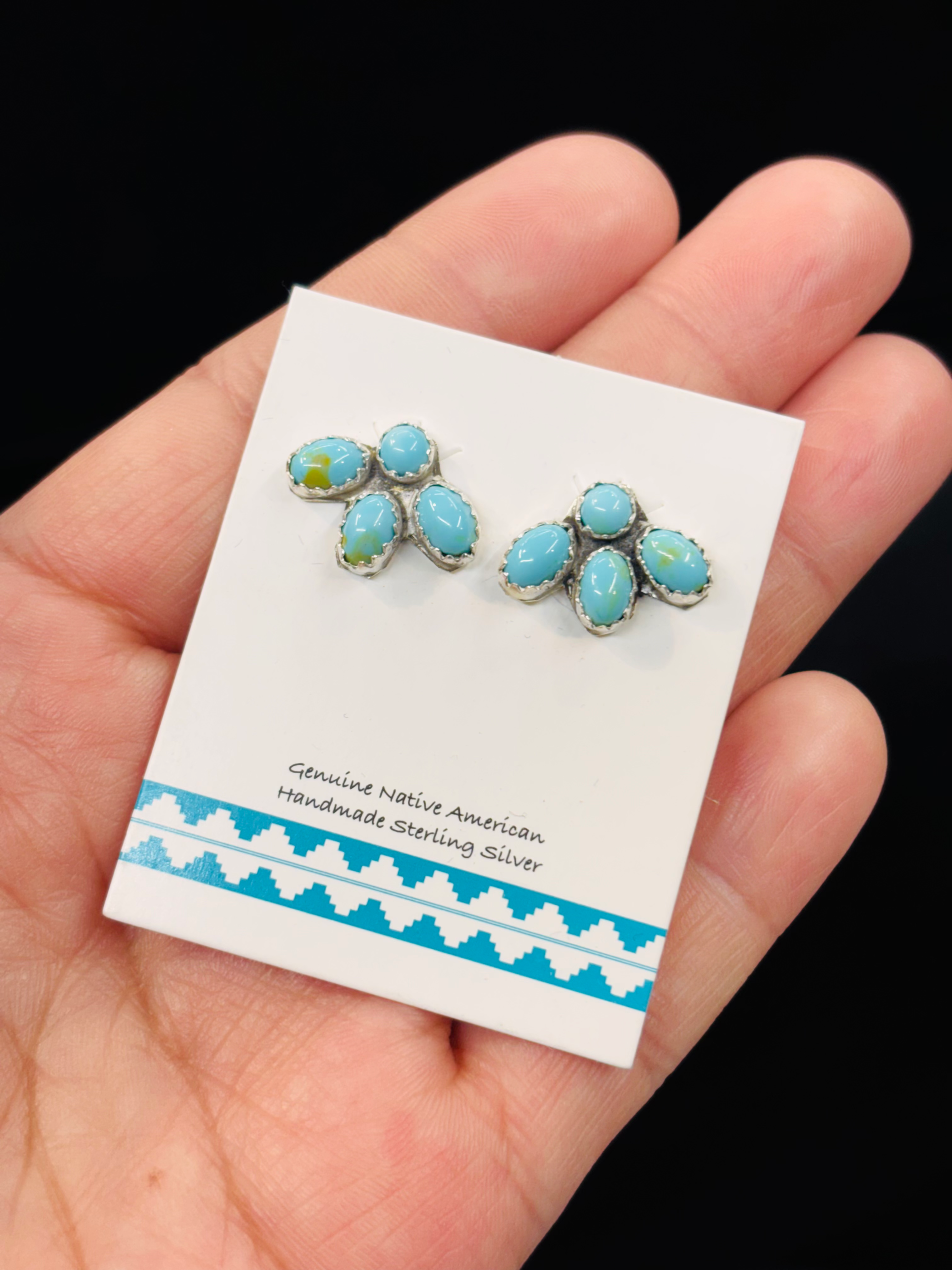 Kingman Turquoise Cluster Stud Earrings 