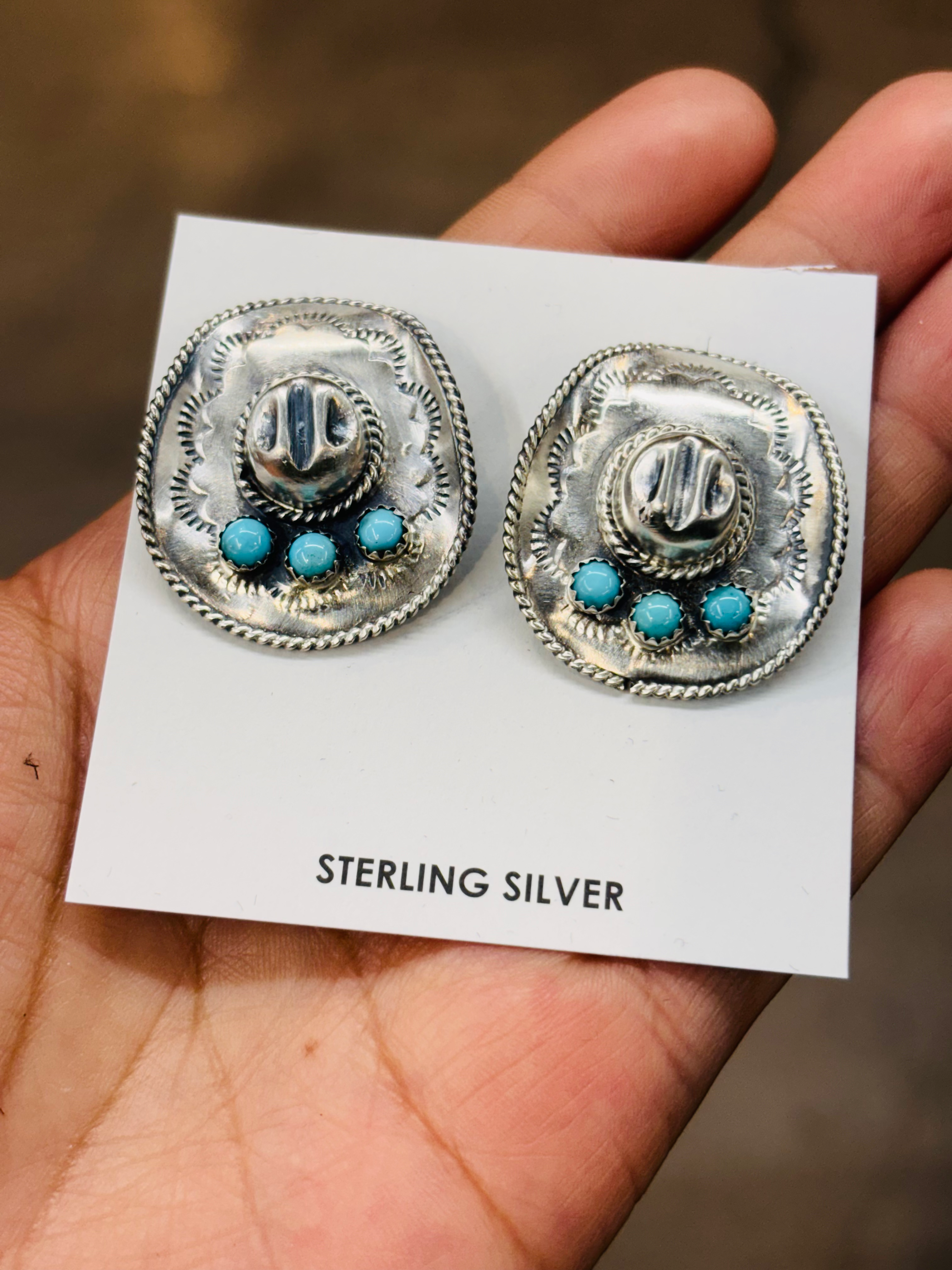 Sterling Silver Hat Post Earrings with Turquoise