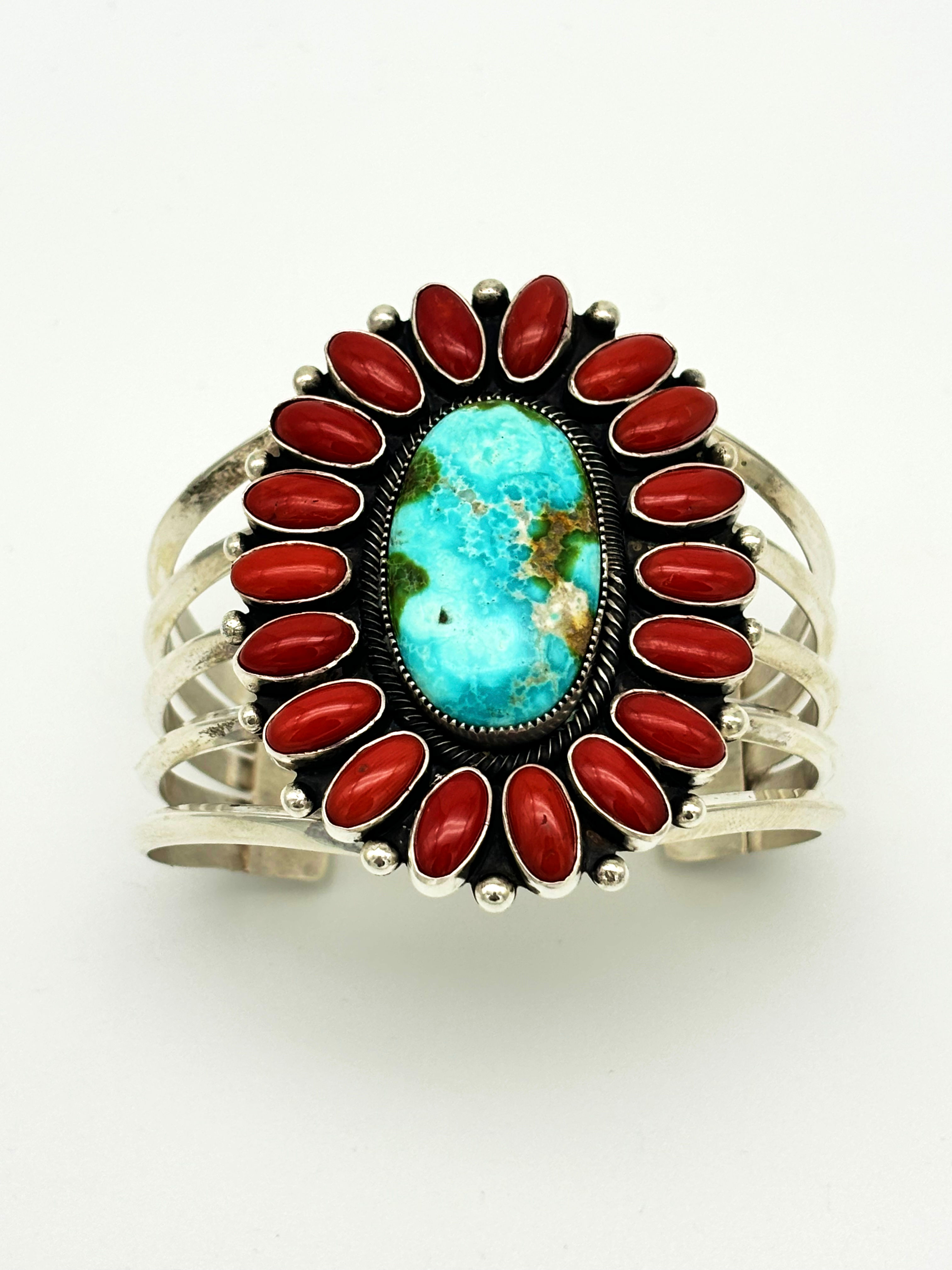 Sonoran Gold Turquoise and Mediterranean Red Coral Bracelet 