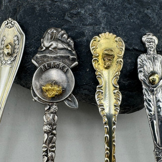 Sterling Silver Souvenir Spoons mounted with genuine 22 Karat Native Gold Nuggets