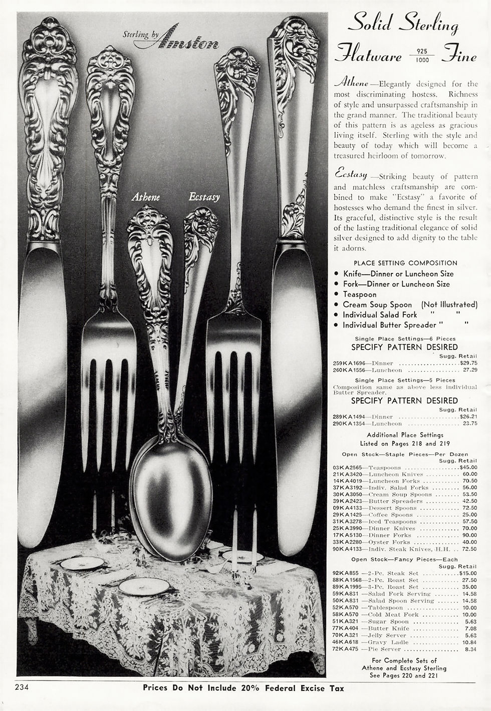 Athene and Ecstasy by Amston Sterling Silver Old 1950's Print Ad