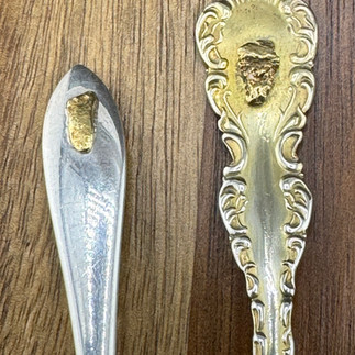 Sterling Silver Souvenir Spoons mounted with genuine 22 Karat Native Gold Nuggets