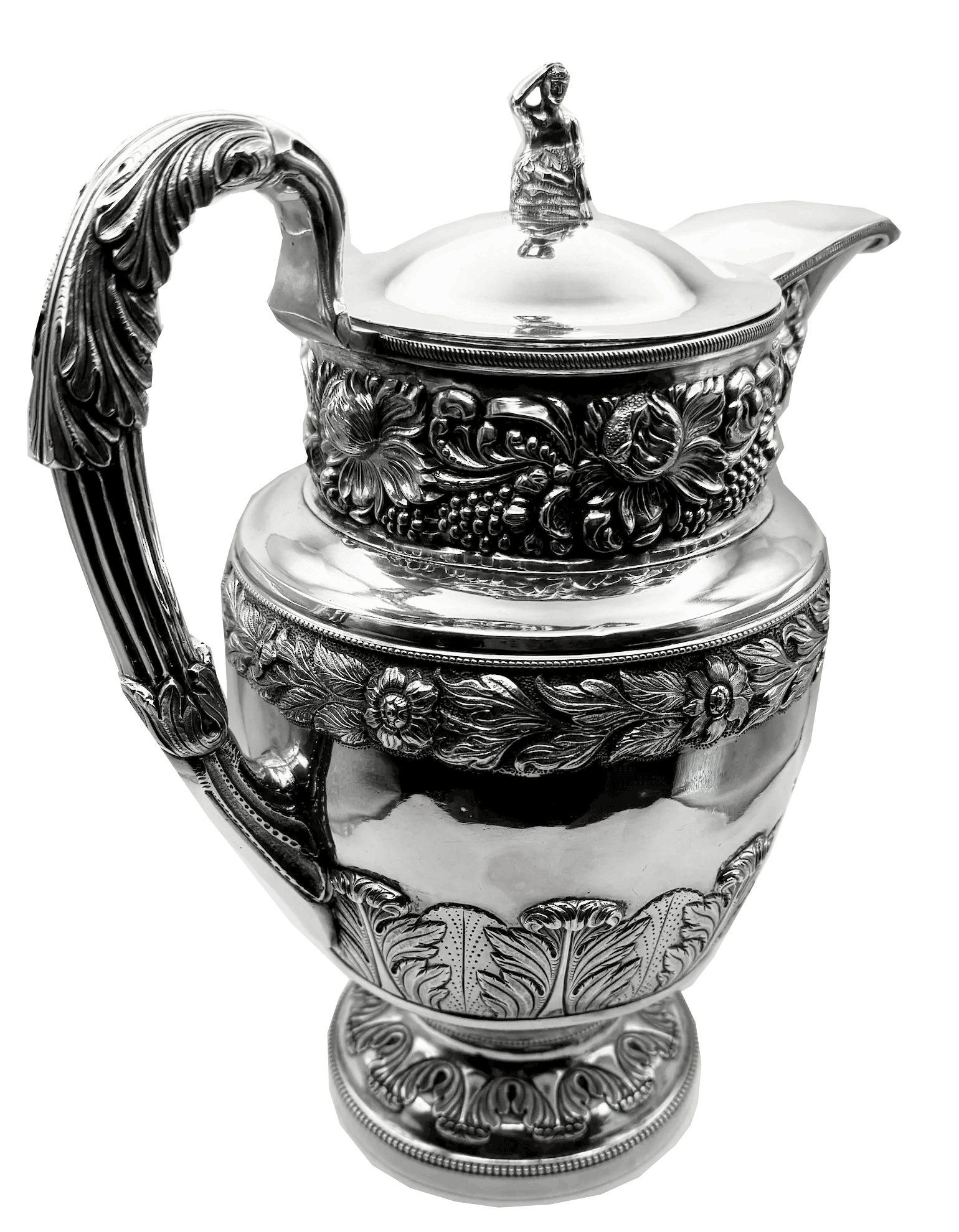 Samual Kirk Coin Silver Covered Water Pitcher from the year 1824 in an early Repousse patterning