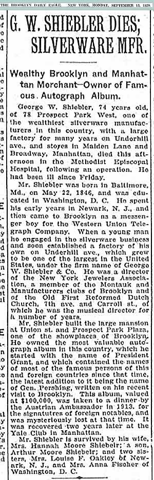 Newspaper Articles pertaining to George W. Shiebler