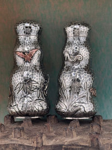 George W. Shiebler Lava Shaped Mixed Metal Salt & Peppers