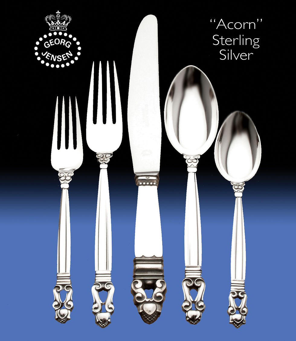 Acorn Sterling Silver Flatware by Georg Jensen of Copenhagen, Denmark