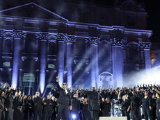 Pharrell Williams performing with Voices of Fire gospel choir at Grace for the World concert in St. Peter’s Square, Vatican Jubilee 2025