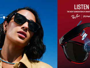 Ray-Ban Display smart glasses showing micro-LED interface overlay in lens