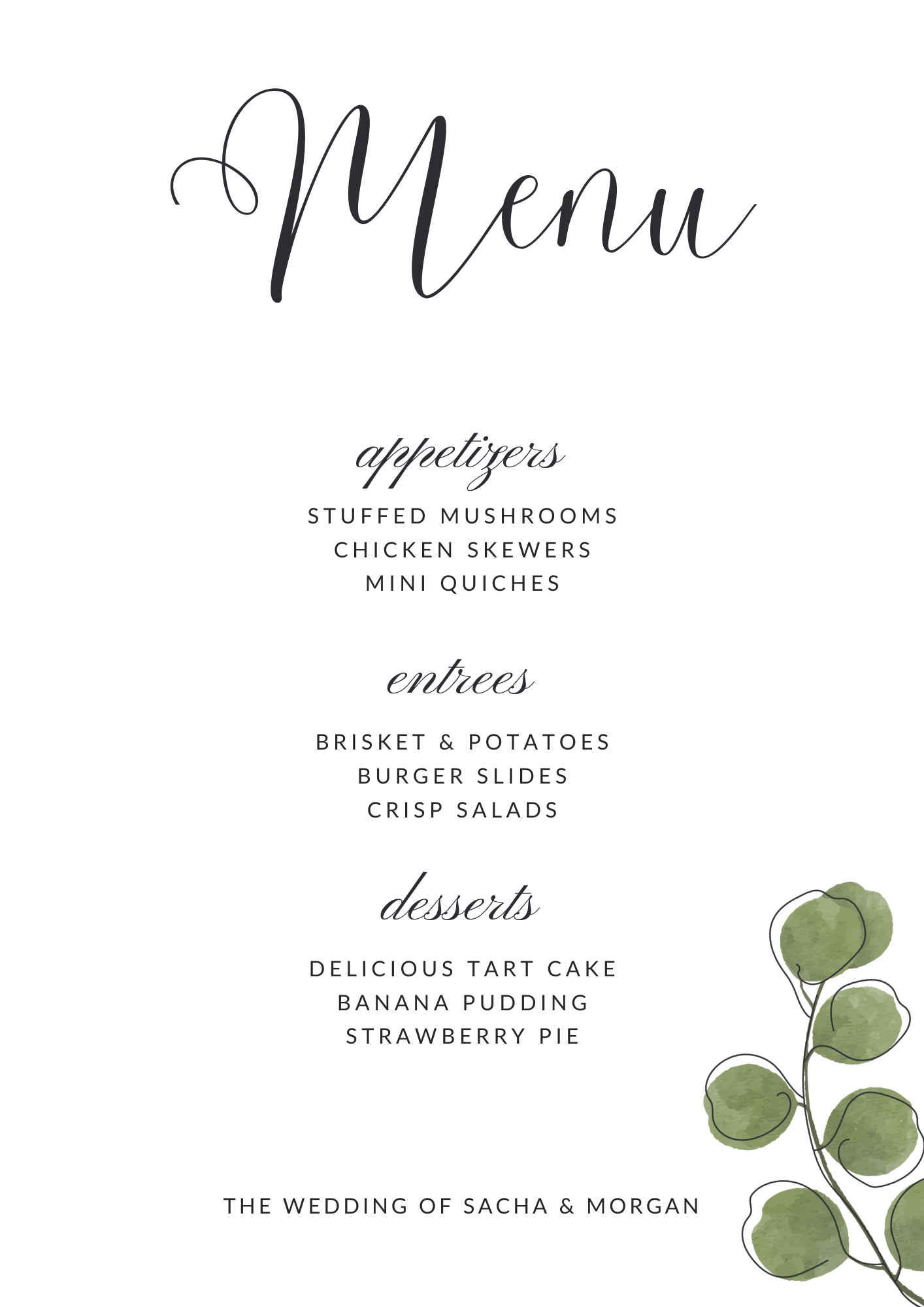 Menu Example x18