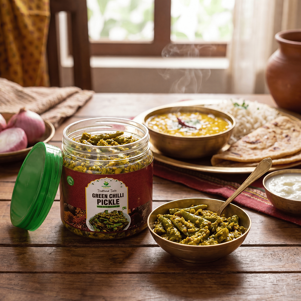 Thumbnail: Green Chilli Pickle 250g & 500g – Hari Mirch Achaar, Kachi Ghani Oil