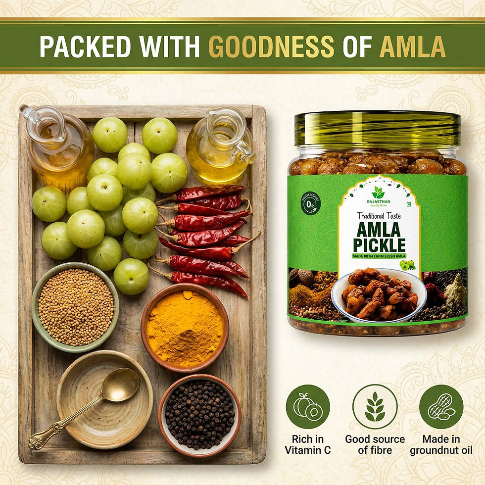 Fresh amla with traditional Rajasthani spices — rich in Vitamin C, source of fibre, made in Kachi Ghani mustard oil