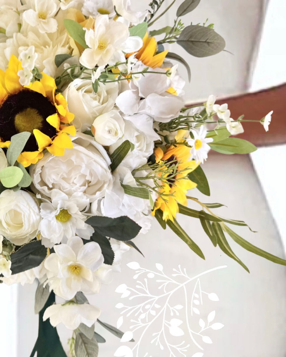 Yellow Sunflower and rose Bridal bouquet made with silk | artificial flowers