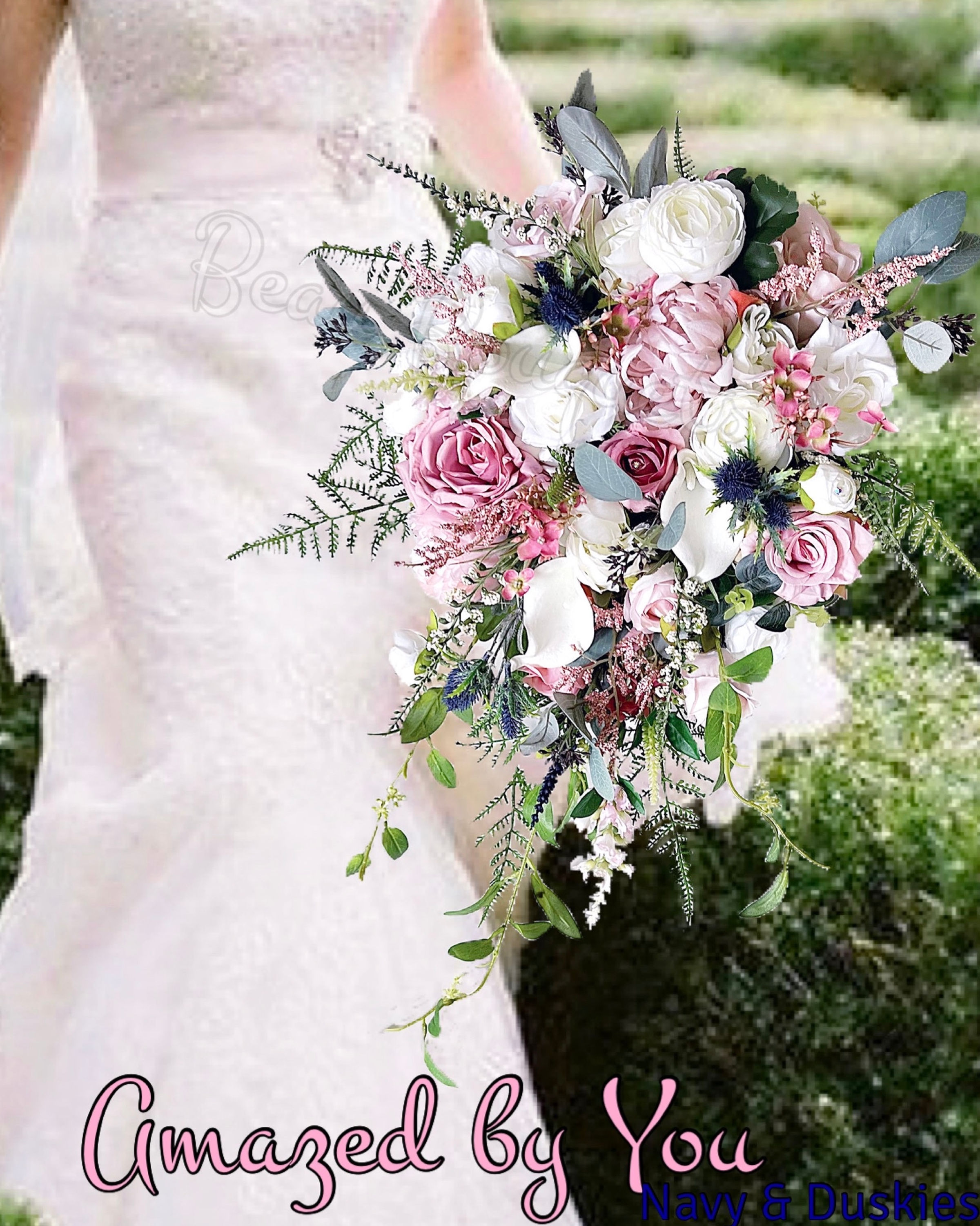 Scottish Dusky mauve  rose bridal bouquet | teardrop silk wedding flowers