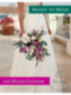 Bride holding elegant cerise pink rose bridal bouquet of roses and foliage