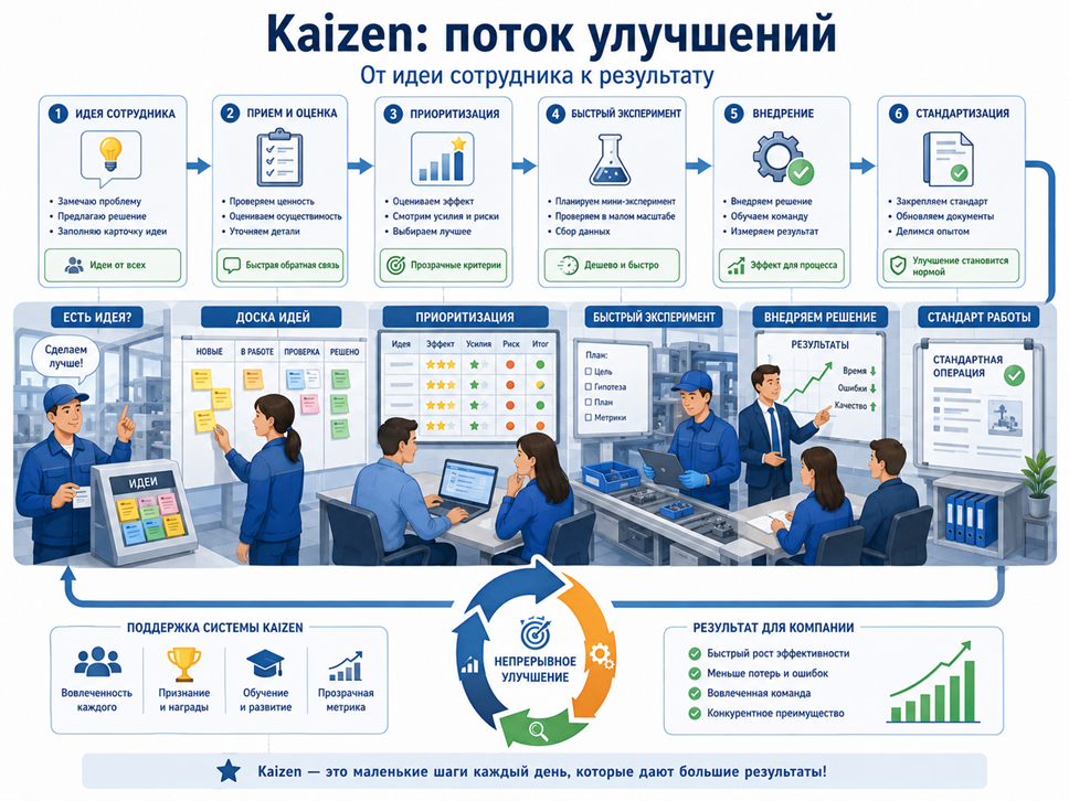 Иллюстрация 8. Kaizen: путь идеи сотрудника от предложения к стандарту работы.