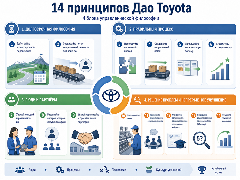 Иллюстрация 3. Четырнадцать принципов «Дао Toyota» как управленческая система.