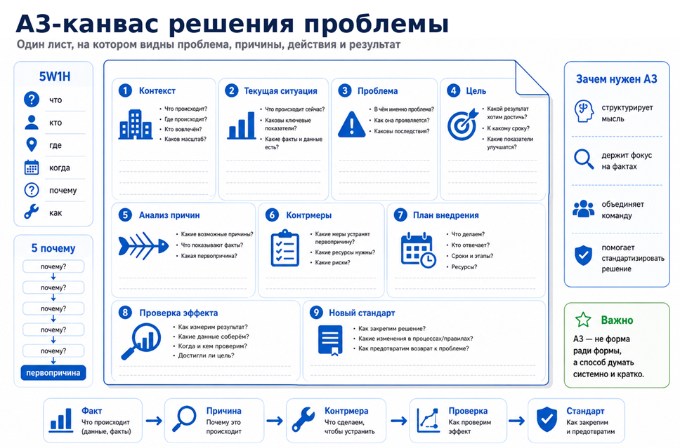 Иллюстрация 14. A3 как одностраничный канвас решения управленческой проблемы.