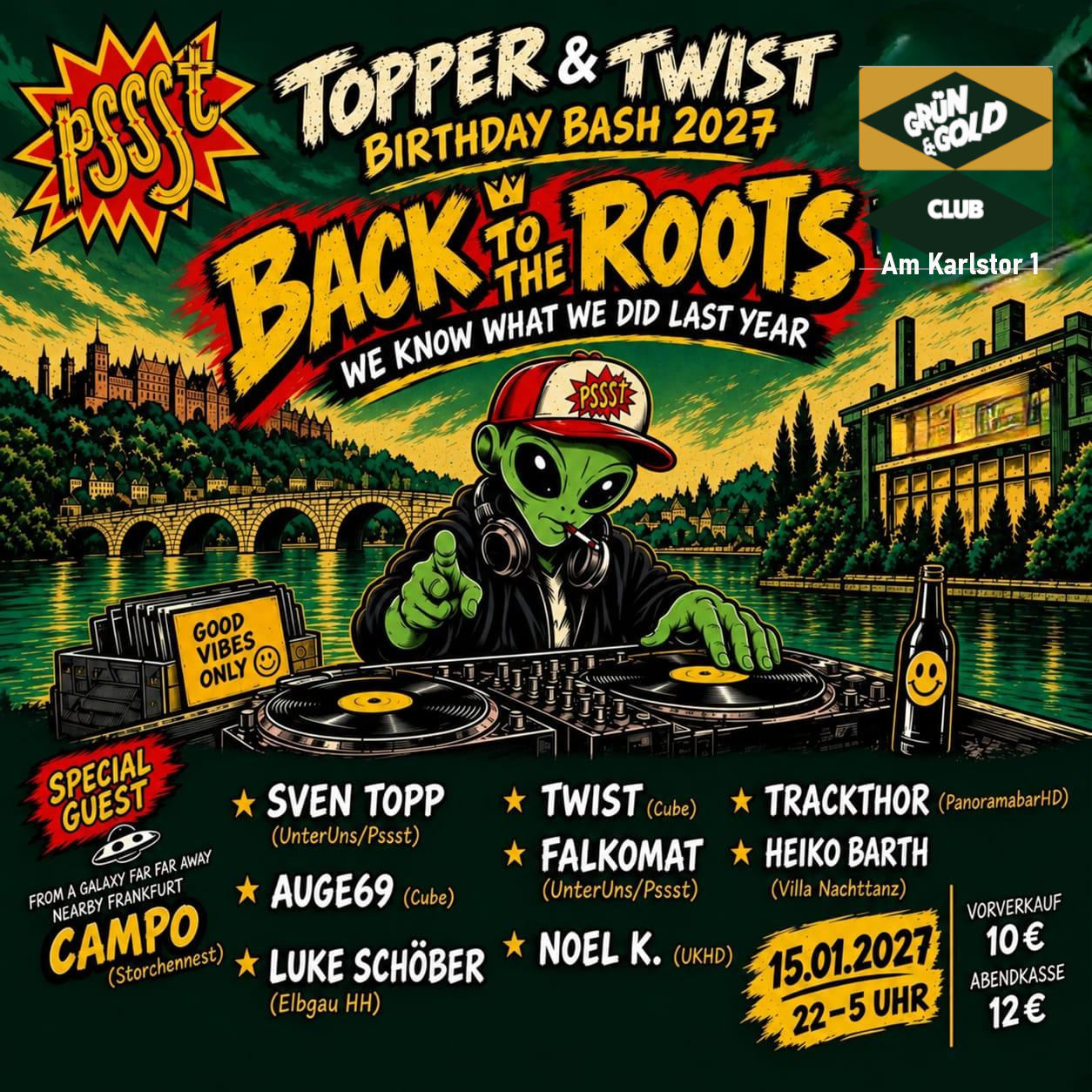 Topper & Twist Birthday Bash 2027 – Grün & Gold, 15.01.2027
