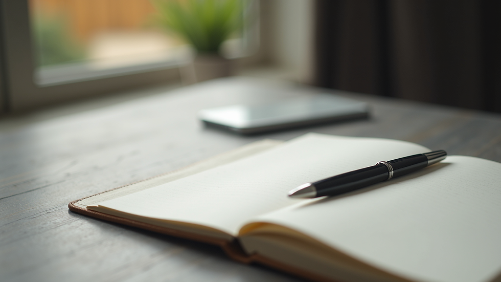 Close-up view of a handwritten journal with a pen resting on it