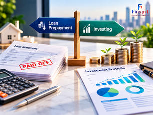 Financial comparison of loan prepayment versus investing surplus money, highlighting loan repayment, investment growth, and financial decision-making.