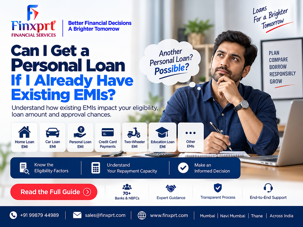 Personal loan with existing EMIs explained, showing how income, existing loan obligations, repayment capacity and credit profile affect eligibility.