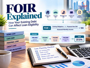 Infographic explaining FOIR calculation, existing EMIs, proposed loan EMI and their impact on loan eligibility.