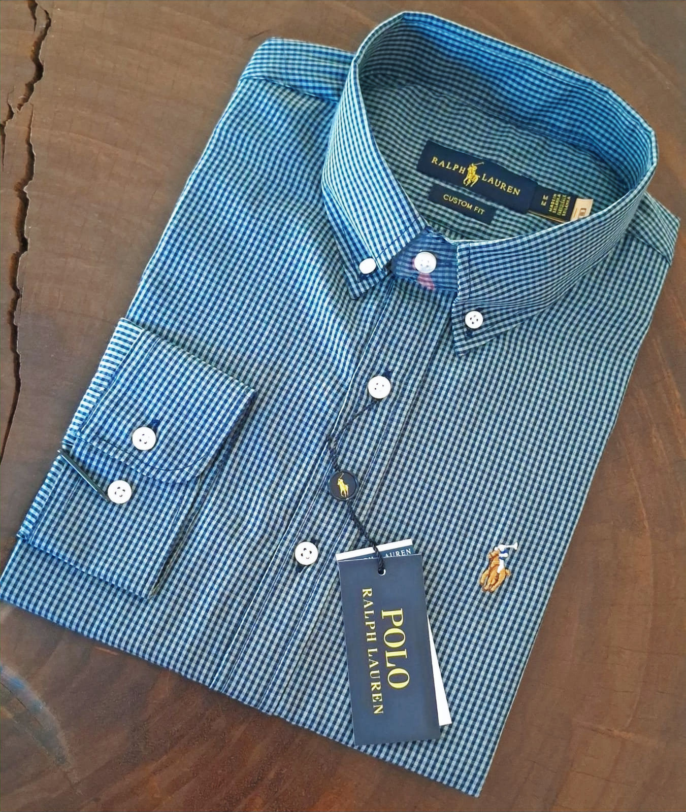 Camisa Ralph Lauren manga longa micro xadrez preto//cinza