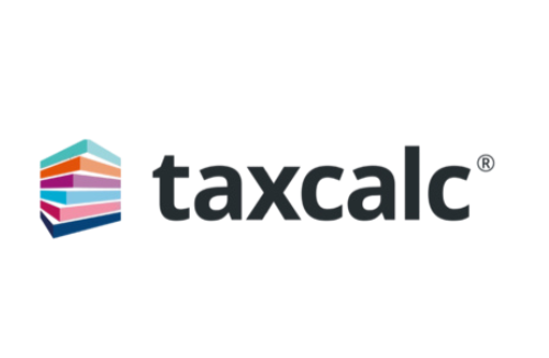 taxcalc written along with a pile of flat colorful boxes.