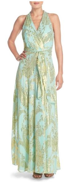 Chetta B Metallic Jacquard Maxi Dress