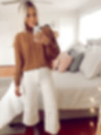Outfit selfie in H&M tan turtleneck cable knit sweater and Madewell Emmett corduroy wide leg cropped pants, fashion blog, casual fall outfit ideas
