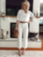 All white outfit, cropped wide leg white pants, GG belt