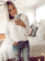 Outfit selfie in fuzzy white H&M pullover sweater and jeans, fashion blog, casual fall outfit ideas