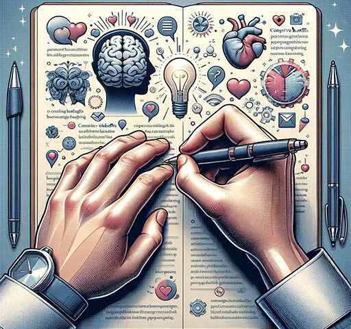 main qui écrit sur un cahier