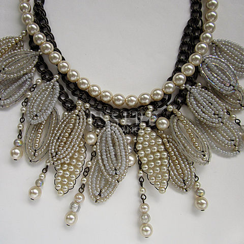Beaded Leaf Antique Necklace