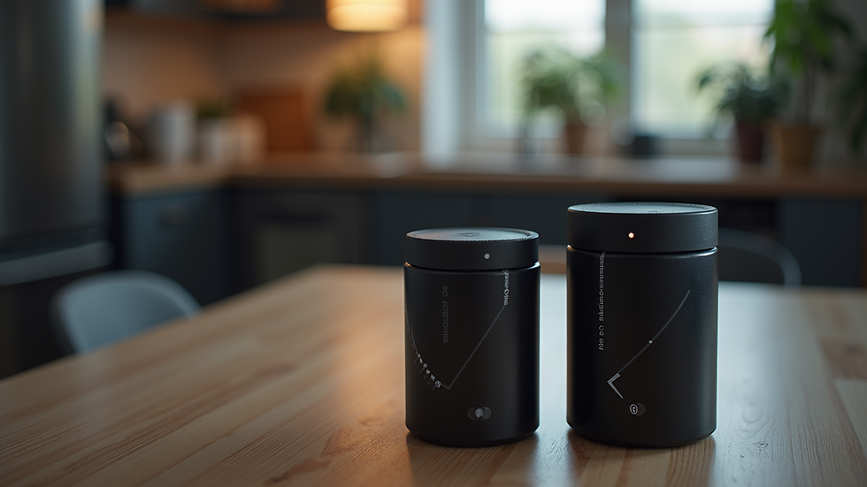 Close-up view of a charcoal canister radon test device