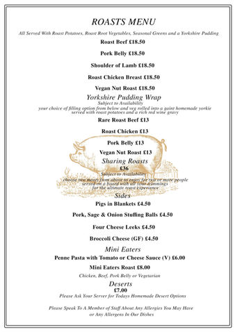The Howard Roasts Menu