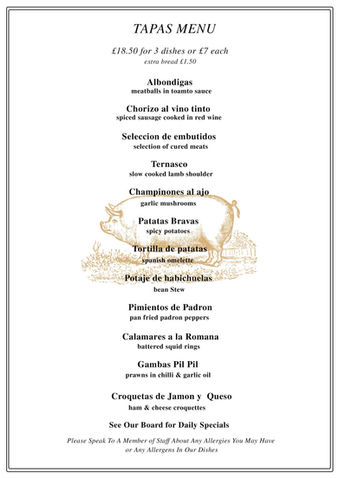 The Howard Tapas Menu