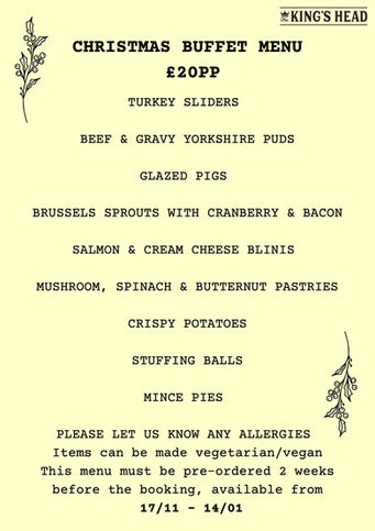 King's Head Christmas Buffet Menu