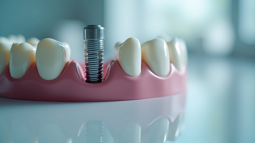 Close-up view of dental implant model showing realistic features