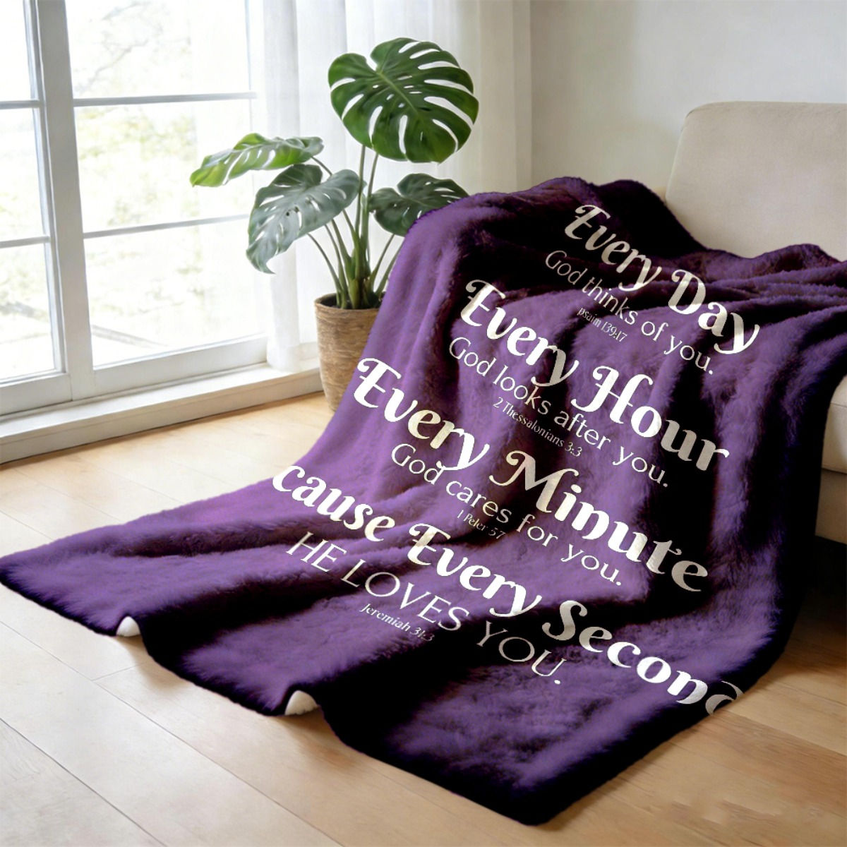 1pc French Style Bible Verse Throw Blanket - 2 Corinthians 6:18 Scripture in Fre