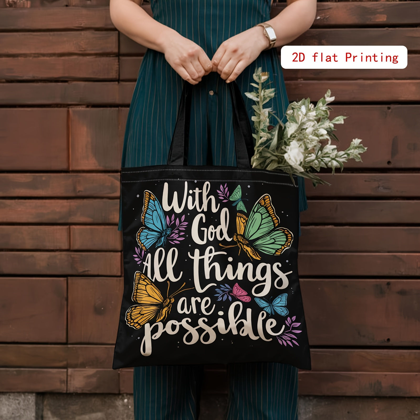 Women'S Large Capacity Inspirational Bible Verse Tote Bag - Double-Sided Printed