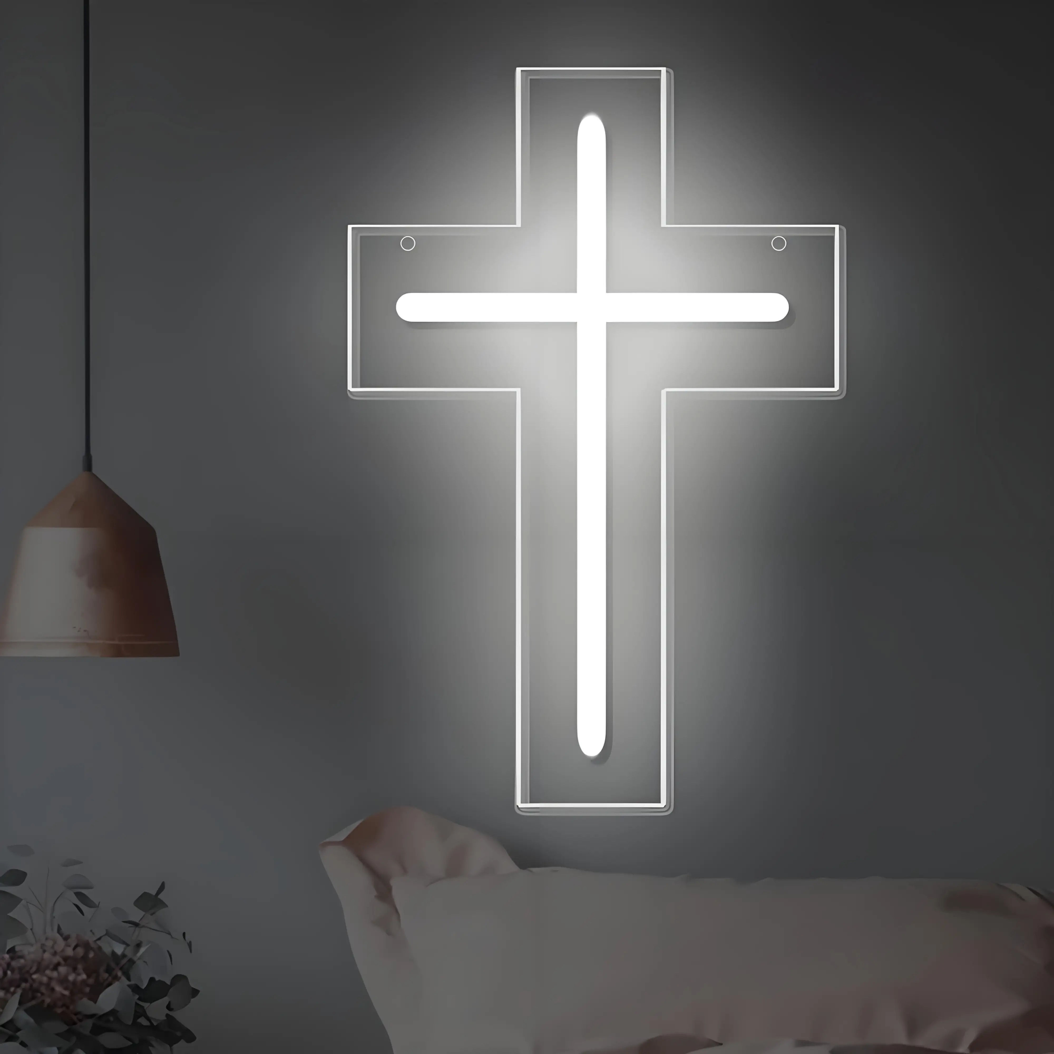 1 Modern LED Cross Neon Sign - USB-Powered with Adjustable Brightness, Warm Ligh
