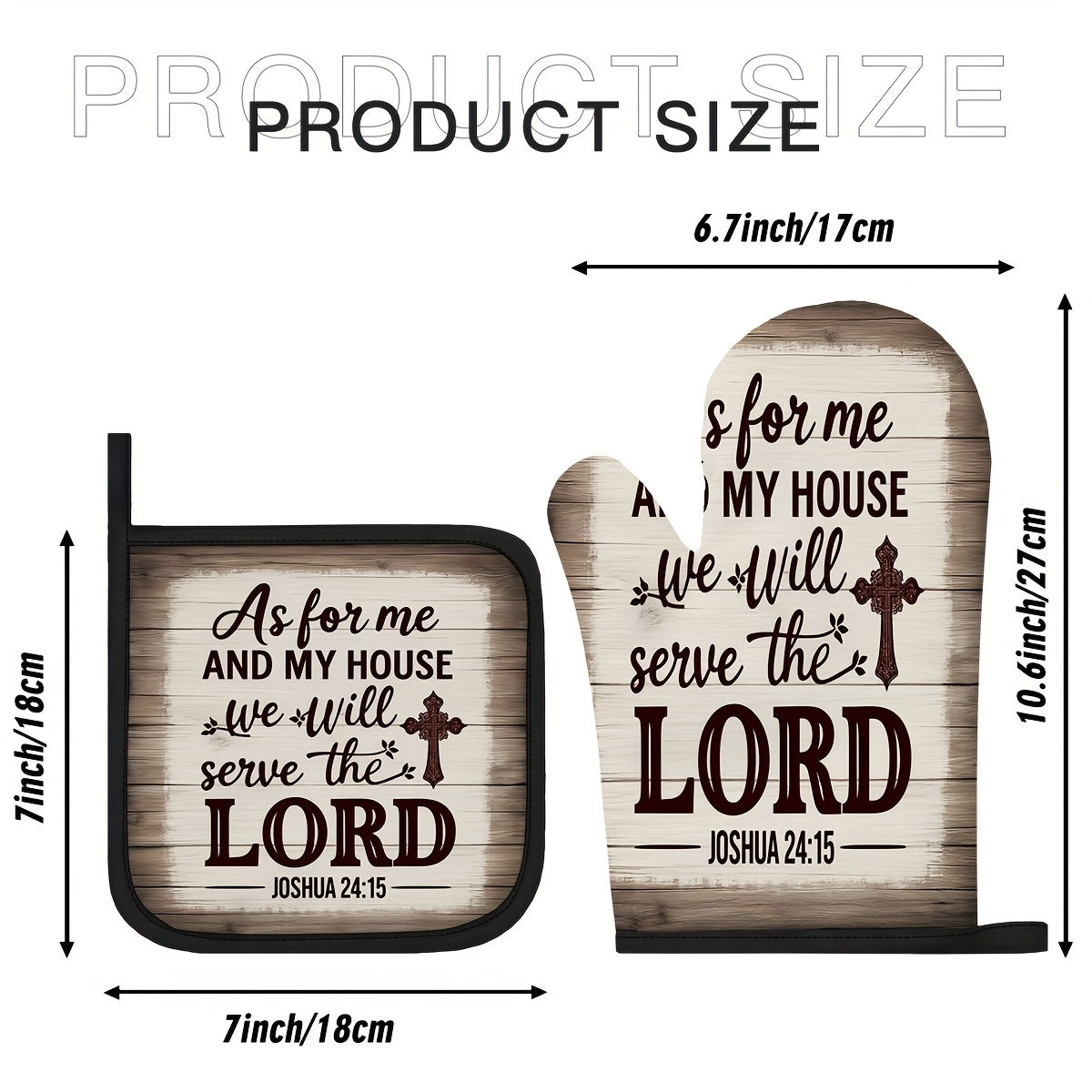 2pcs Rustic Wooden Cross Pattern Joshua 2415 Bible Verse Oven Mitts and Pot Hold