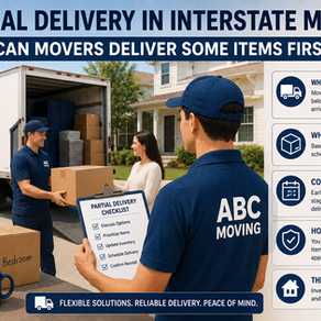 Partial Delivery in Interstate Moving explained with movers delivering selected boxes first while reviewing inventory priorities, delivery timing, extra fees and the schedule for remaining items.