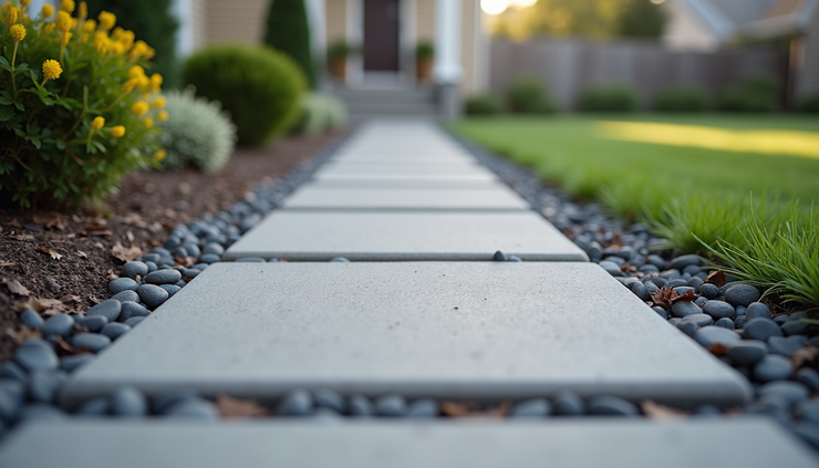 Eye-level view of reinforced concrete border securing patio pavers in Northern Minnesota