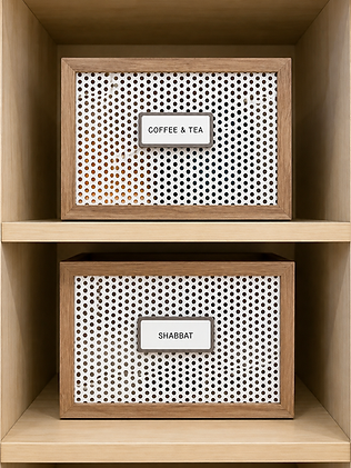 Pantry bins with tea and