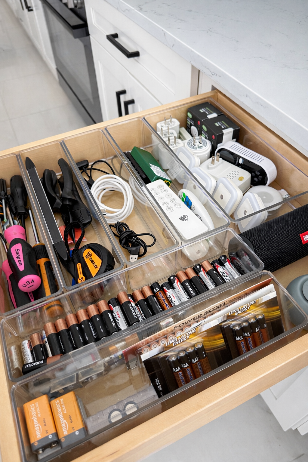 Kitchen junk drawer organization in a Newtown PA home