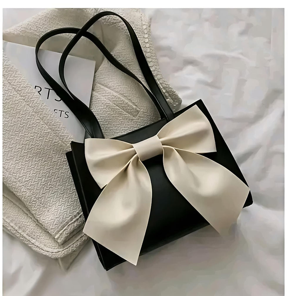 Thumbnail: Classic black handbag with a cream bow